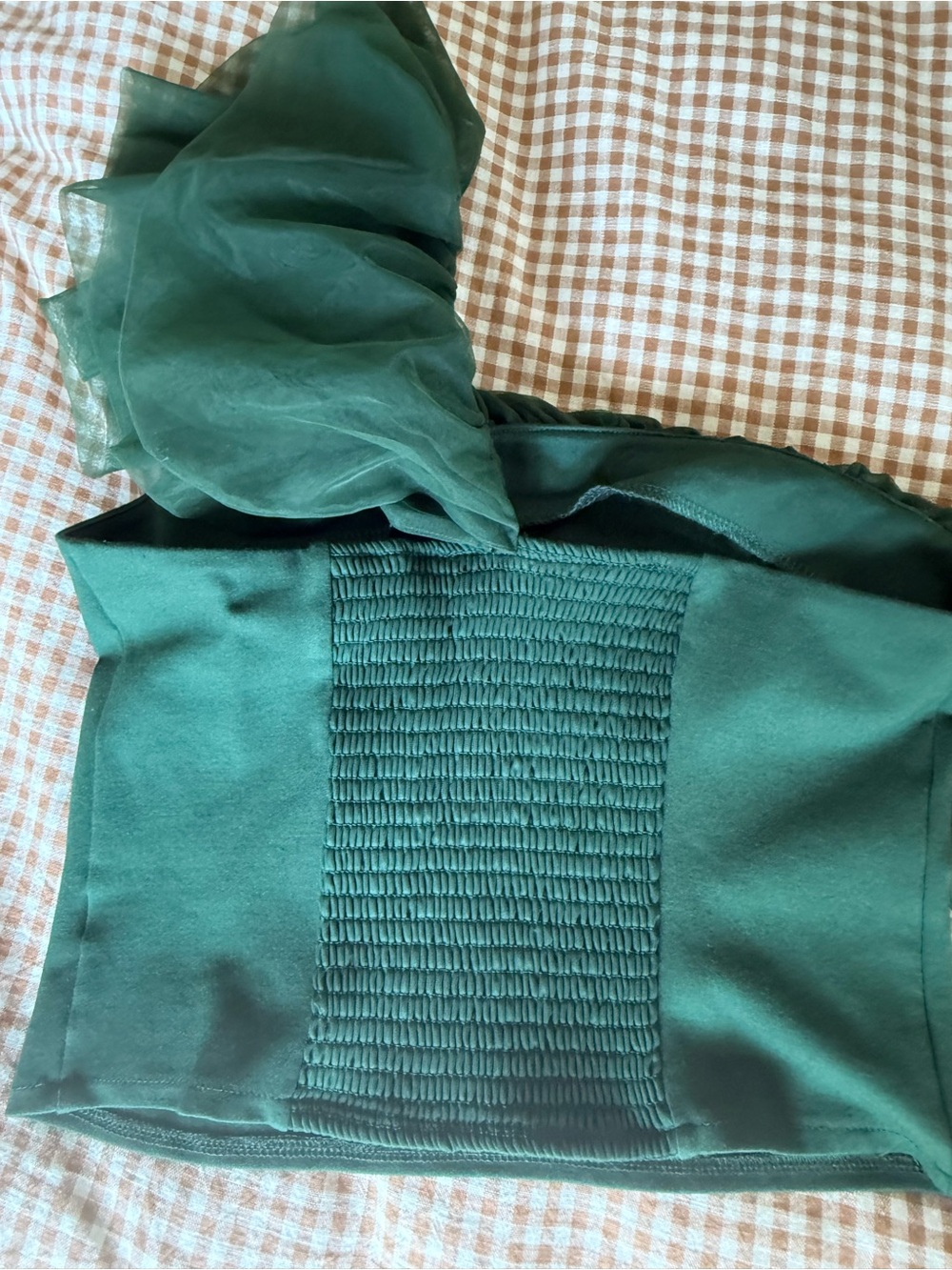 One-Shoulder Ruffled Top in Deep Green - Picture 2 of 2
